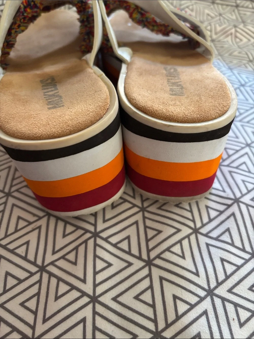 Muk Luks White Platform Slide Sandals with colorful Trim